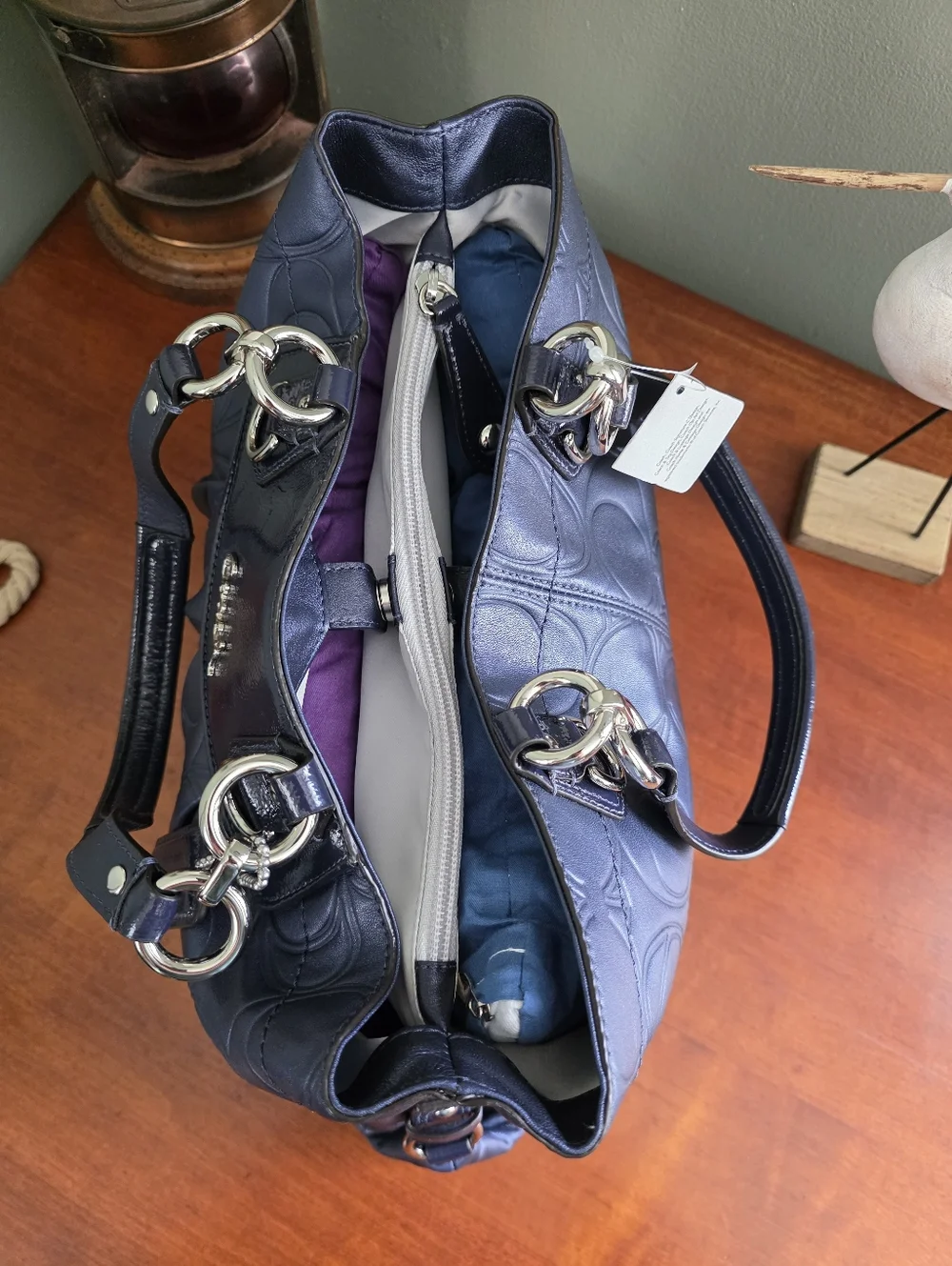 Coach Ashley Carryall F19455 Satchel Blue Signature Embossed Leather Bag NWT Y2K - Picture 12 of 16